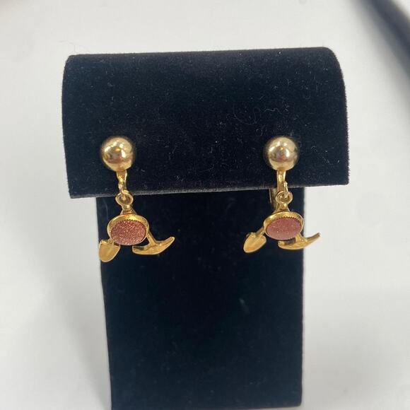 Unique Vintage Gold stone shovel and pick screw back earrings - Picture 1 of 3